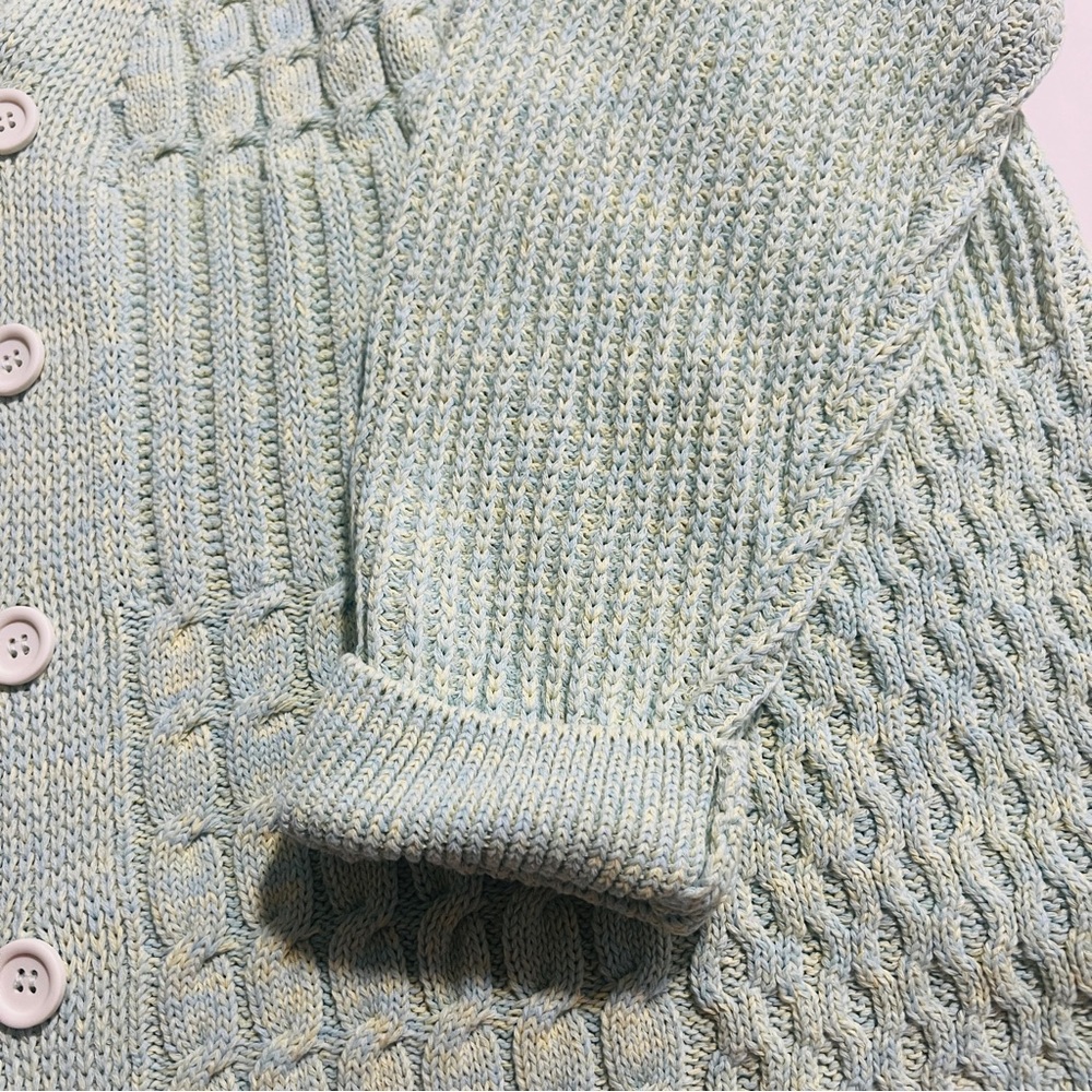 NWT ZARA Woven Cable Knit Sweater Cardigan in Blue/Green - Size L - Picture 10 of 12